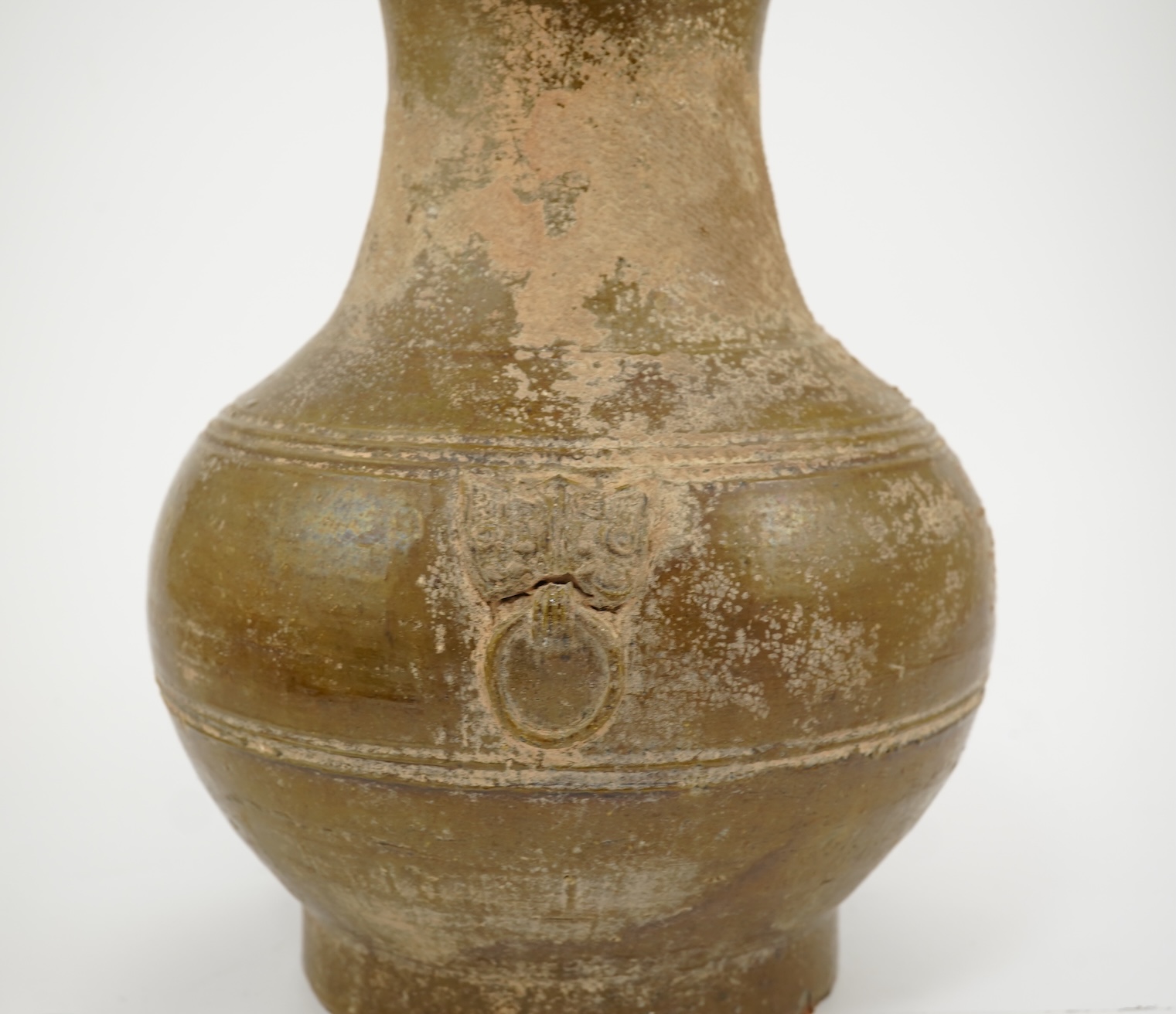 A large Chinese green glazed earthenware jar, hu, Han dynasty